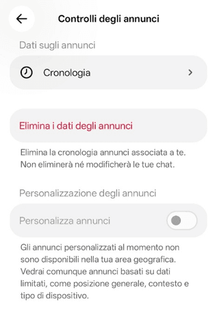 Personalizzazione degli annunci in ChatGPT