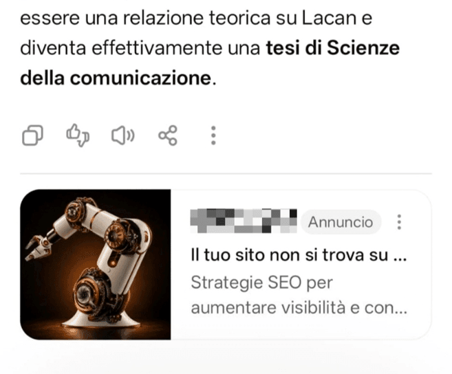 Esempio di annuncio ChatGPT con personalizzazione degli annunci non attiva in Italia e con contesto storico chat